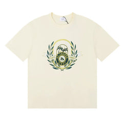 Rhude Laurel Crest Badge Graphic Oversized Tee Cream