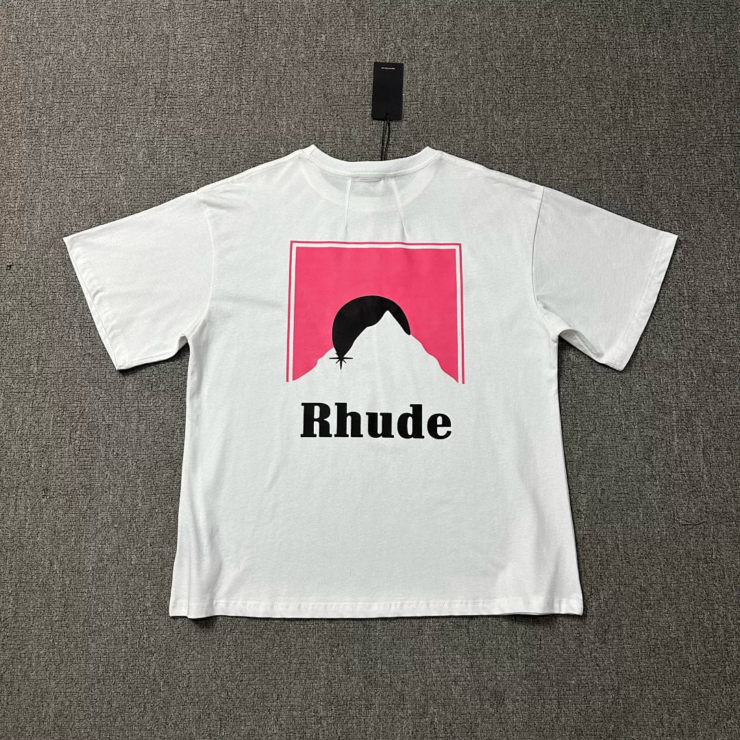 Rhude Men Retro Pink Mountain Boxy Fit Streetwear Tee