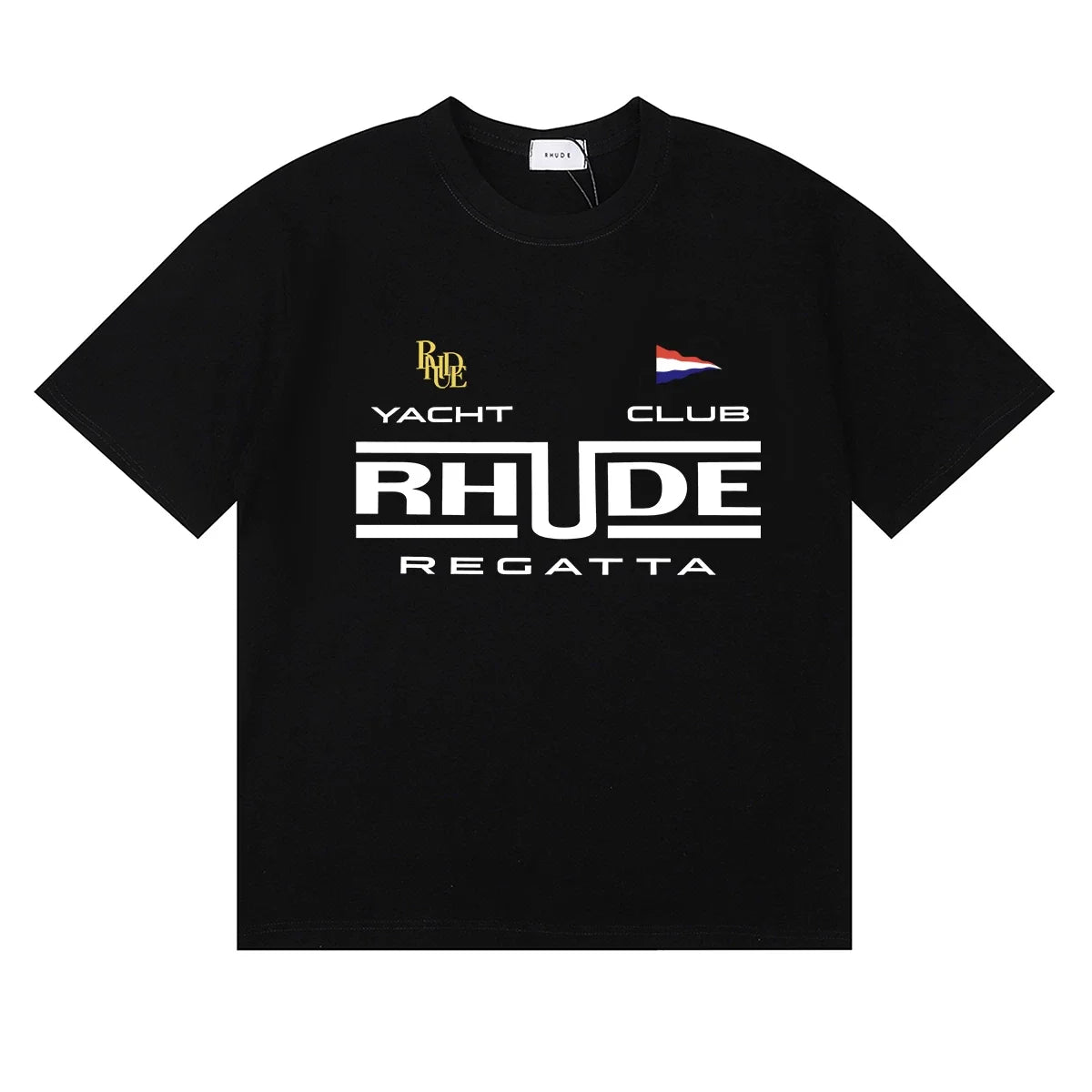 Rhude Yacht Club Regatta Flag Logo Black Oversized T‑Shirt