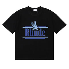Rhude Eagle Graphic Blue Logo Black Oversized T‑Shirt