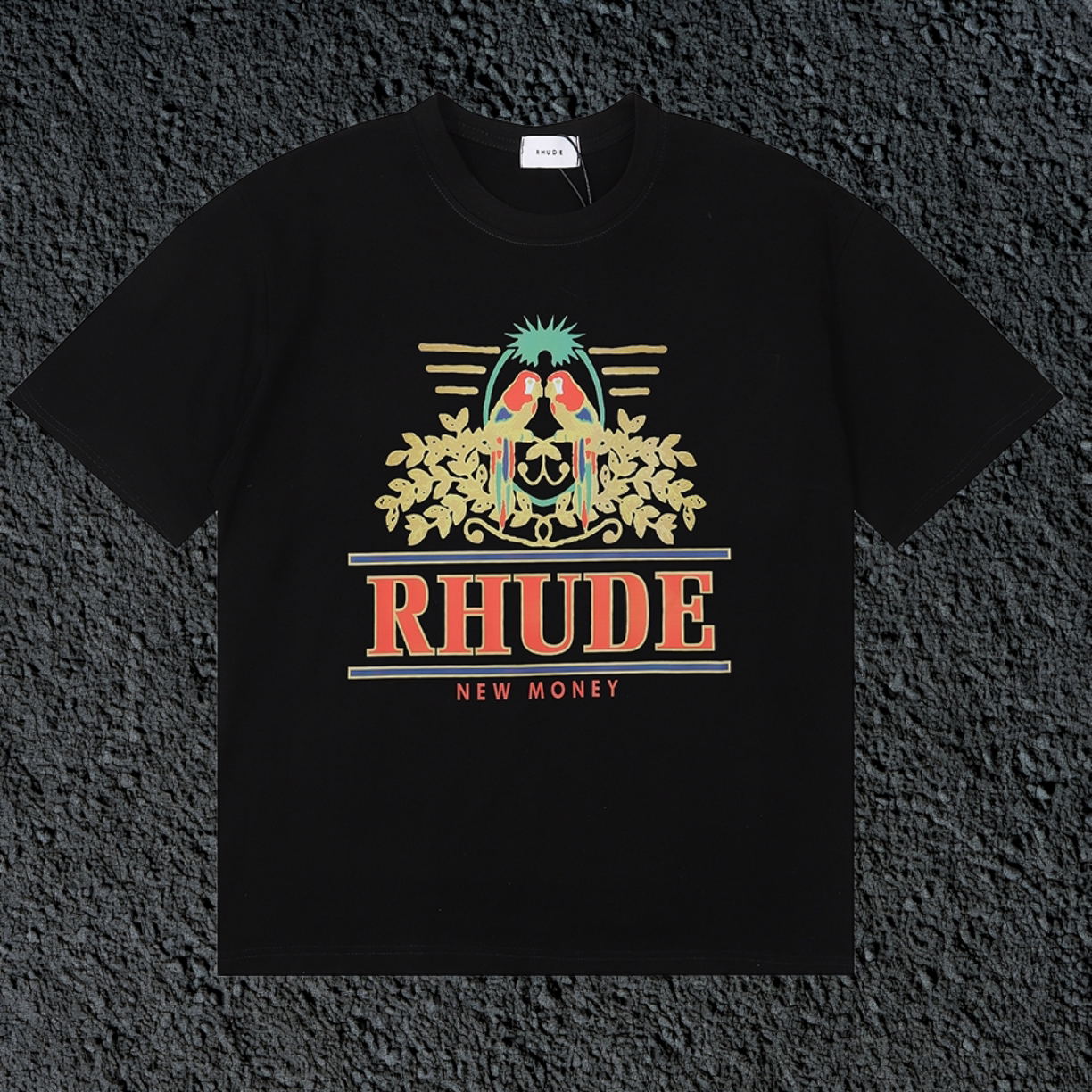 Rhude New Money Ornate Crest Black Oversized T‑Shirt
