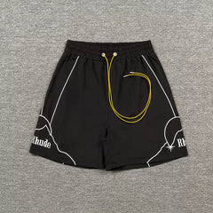 Rhude Outline Print Black Nylon Shorts