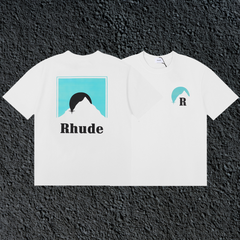 Rhude Mountain Moon Dual Sided White Oversized T‑Shirt