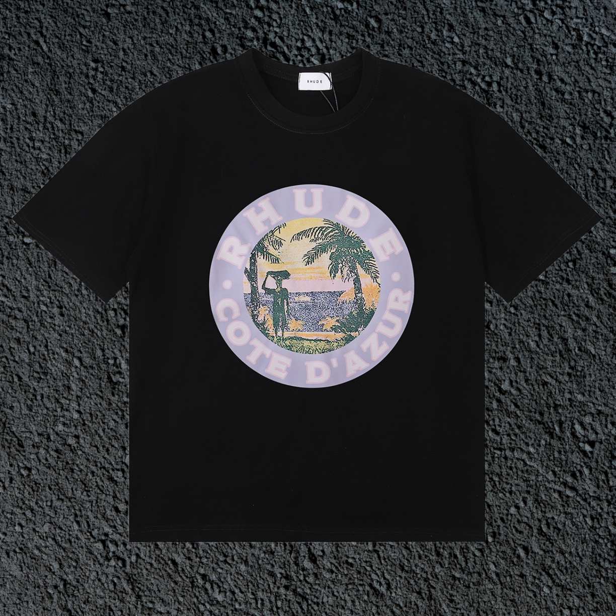 Rhude Cote D’Azur Circular Beach Badge Black Oversized T‑Shirt
