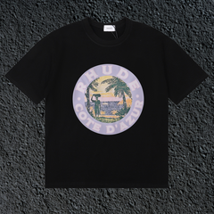 Rhude Cote D’Azur Circular Beach Badge Black Oversized T‑Shirt