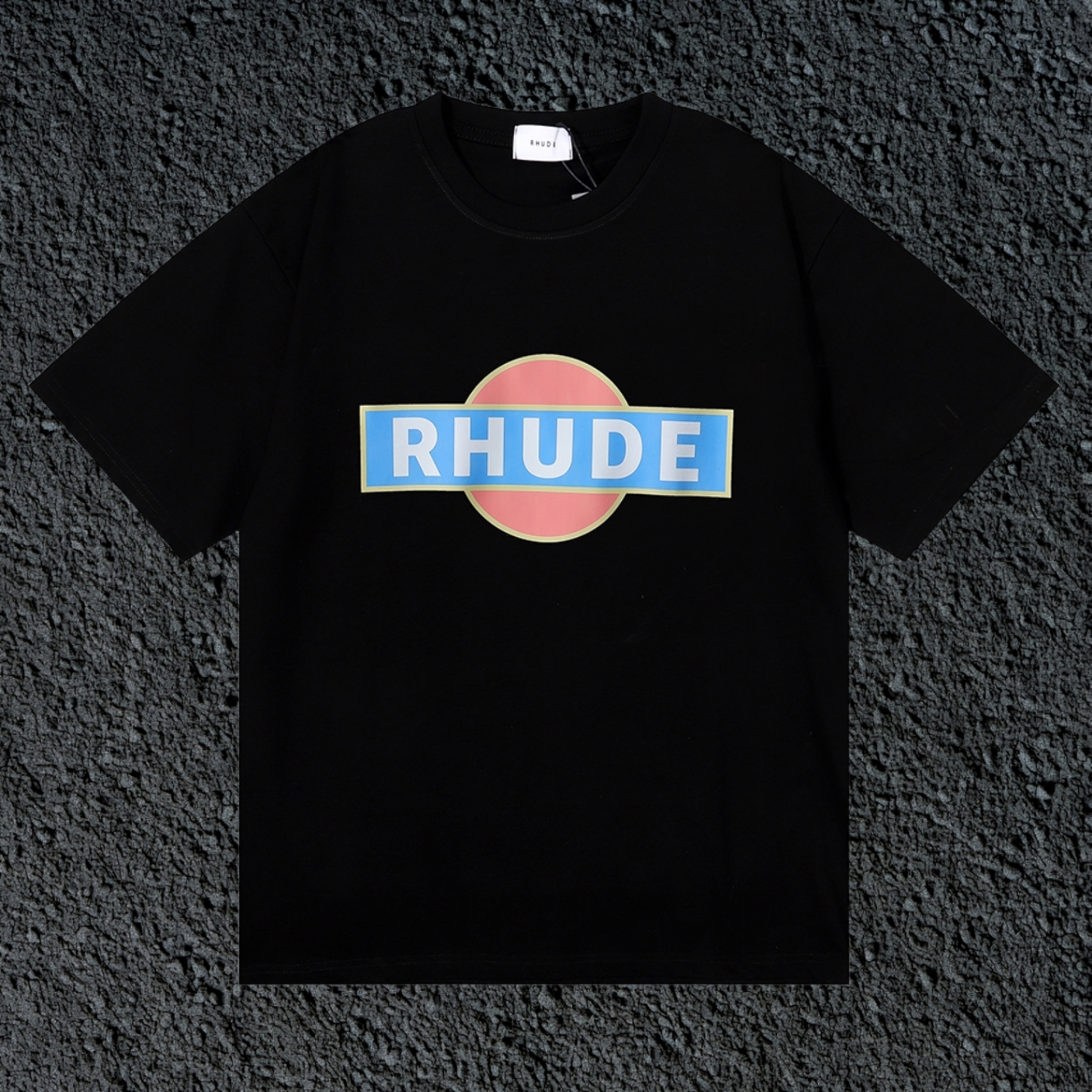 Rhude Retro Circle Box Logo Black Oversized T‑Shirt