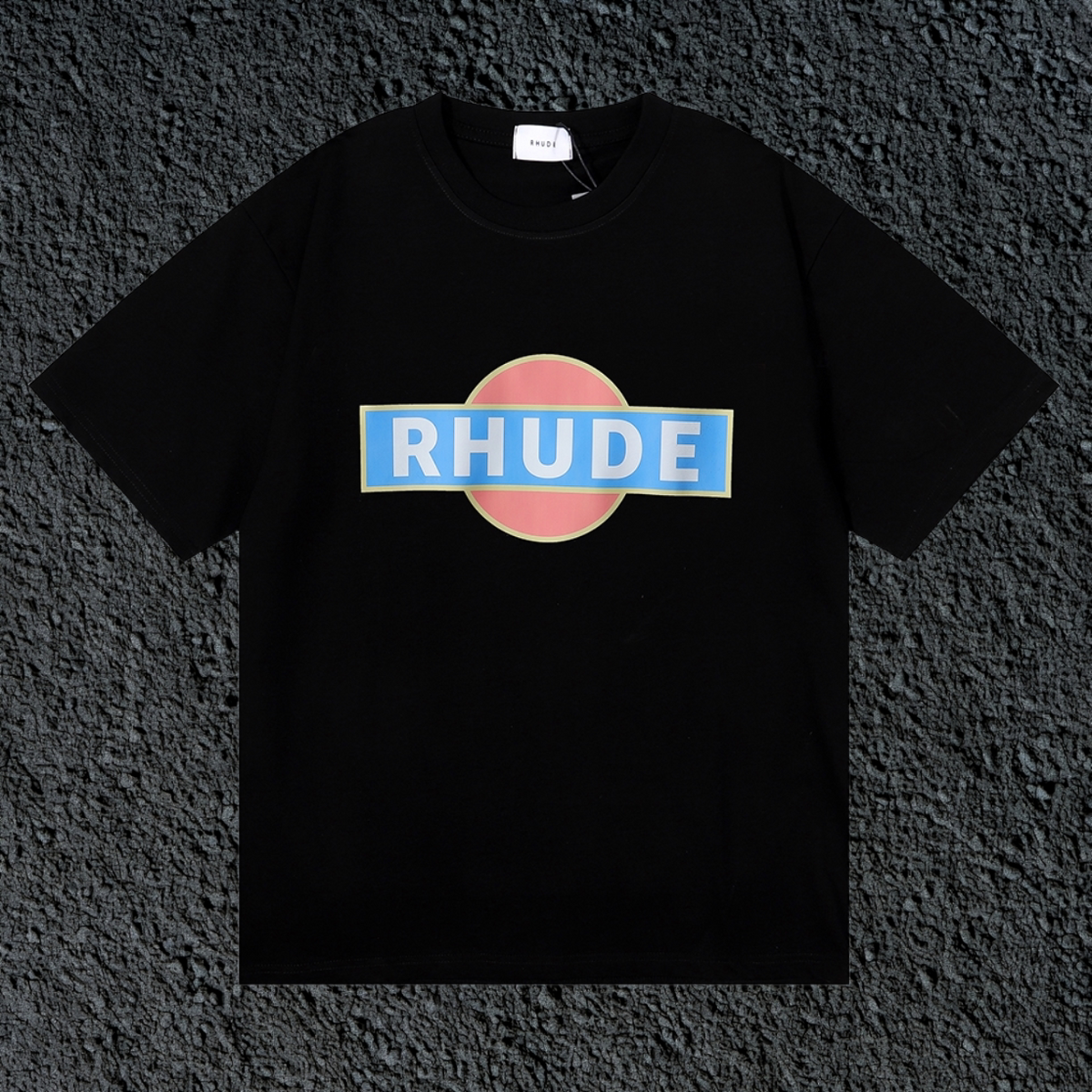 Rhude Retro Circle Box Logo Black Oversized T‑Shirt