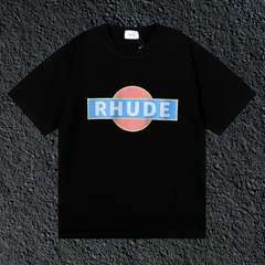 Rhude Retro Circle Box Logo Black Oversized T‑Shirt