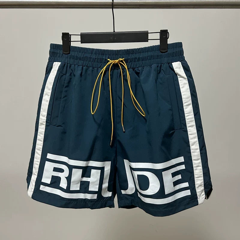 Rhude Side Stripe Big Logo Nylon Shorts