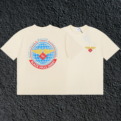 Rhude Black Hills Derby Globe Wing Back Print Cream Oversized T‑Shirt