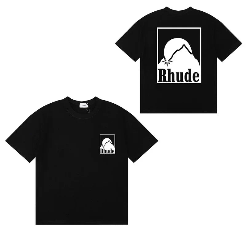 Rhude Mountain Sunset Front Back Graphic Oversized Tee Black