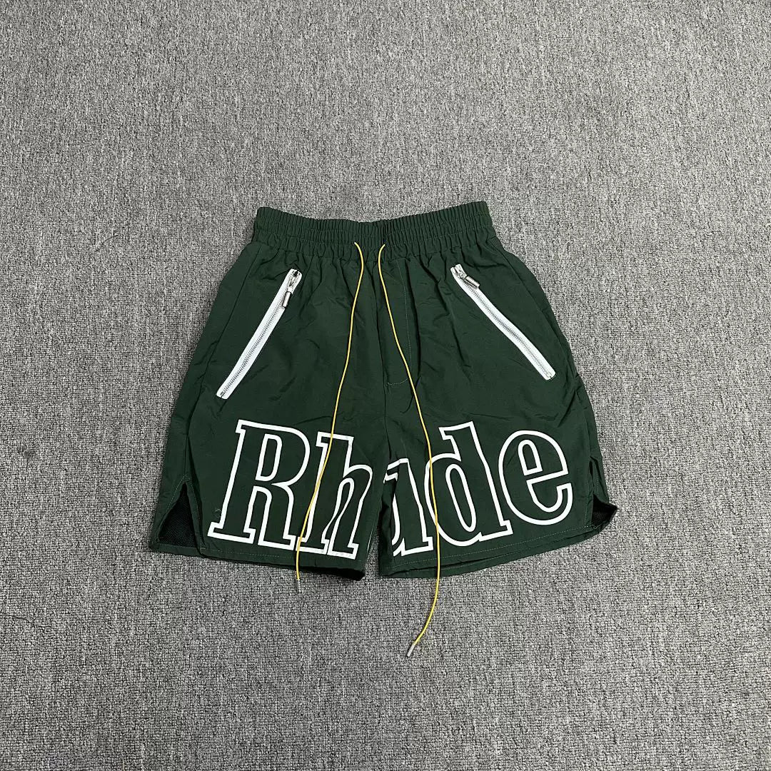 Rhude Green Nylon Big Logo Shorts