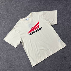 Rhude Retro Red Arrow Rhude Letter Print Crew Neck Casual T‑Shirt