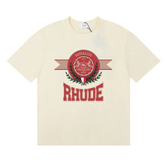 Rhude Sausalito Laurel Crest Varsity Logo Cream Oversized T‑Shirt