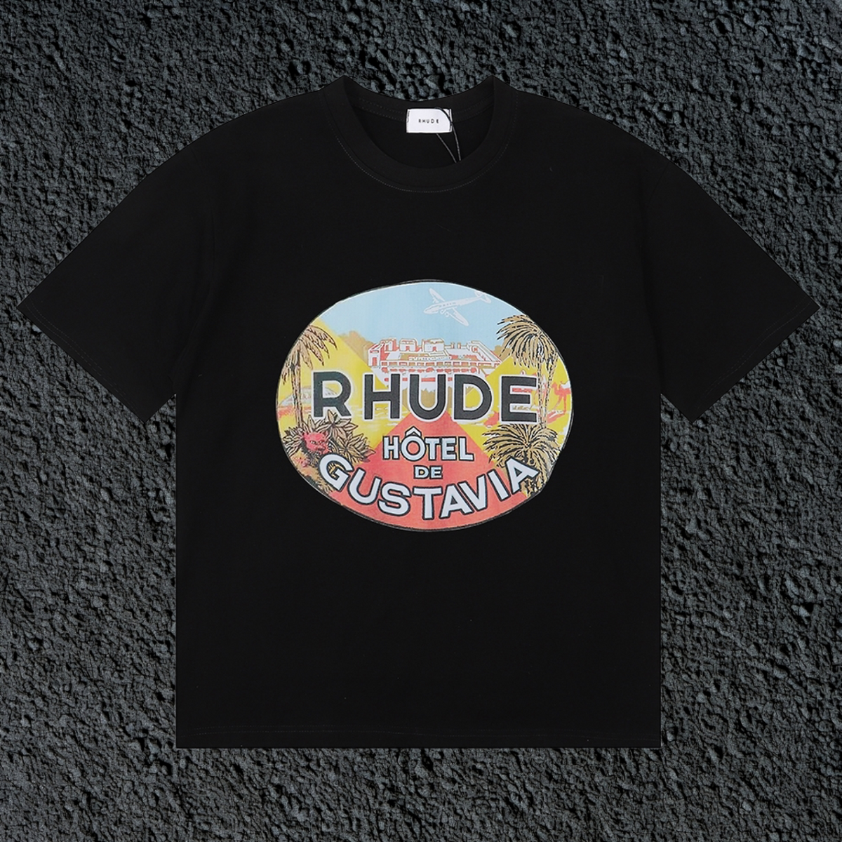 Rhude Hôtel De Gustavia Oval Badge Black Oversized T‑Shirt