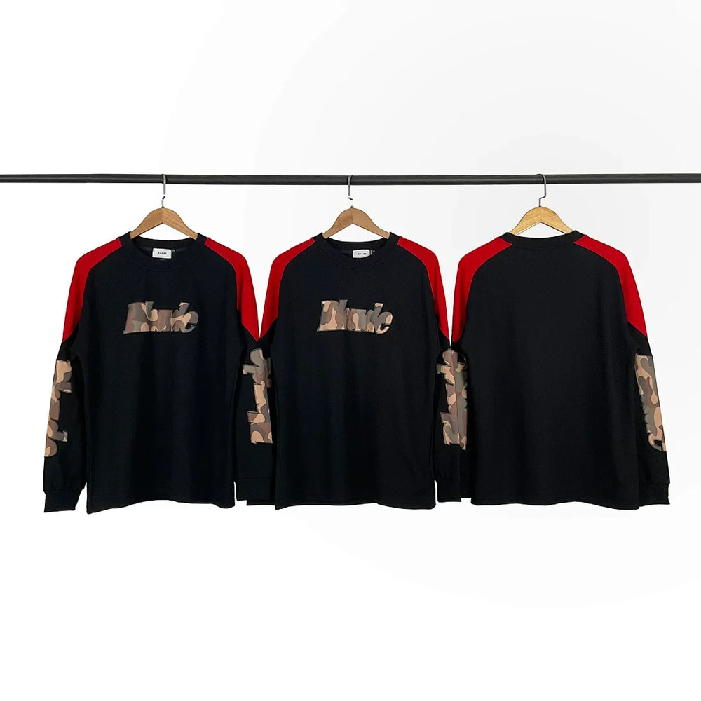 Rhude Camo Patch Logo Raglan Long Sleeve Tee Black Red