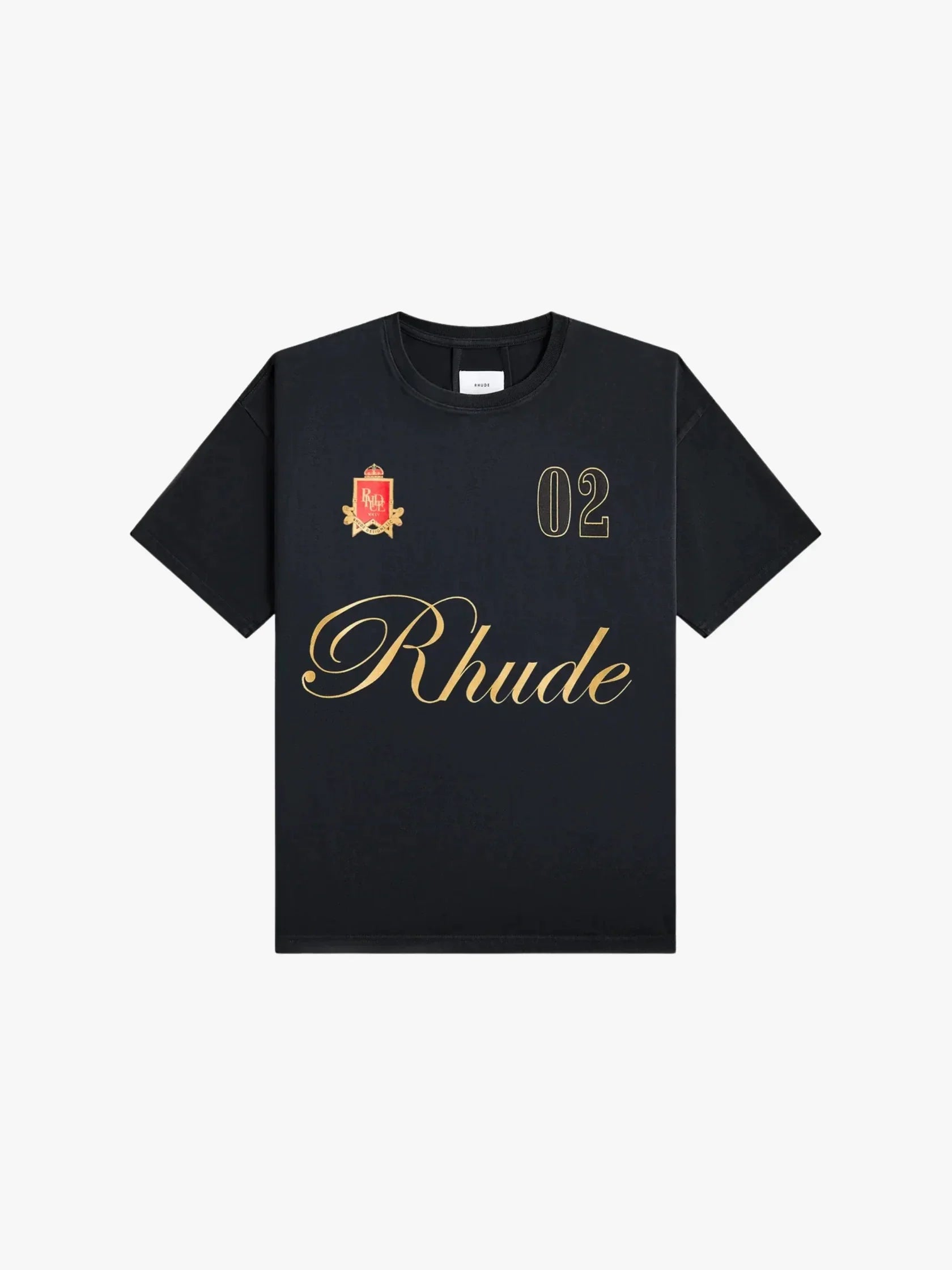 Rhude Gold Script Badge 02 Oversized T‑Shirt Black