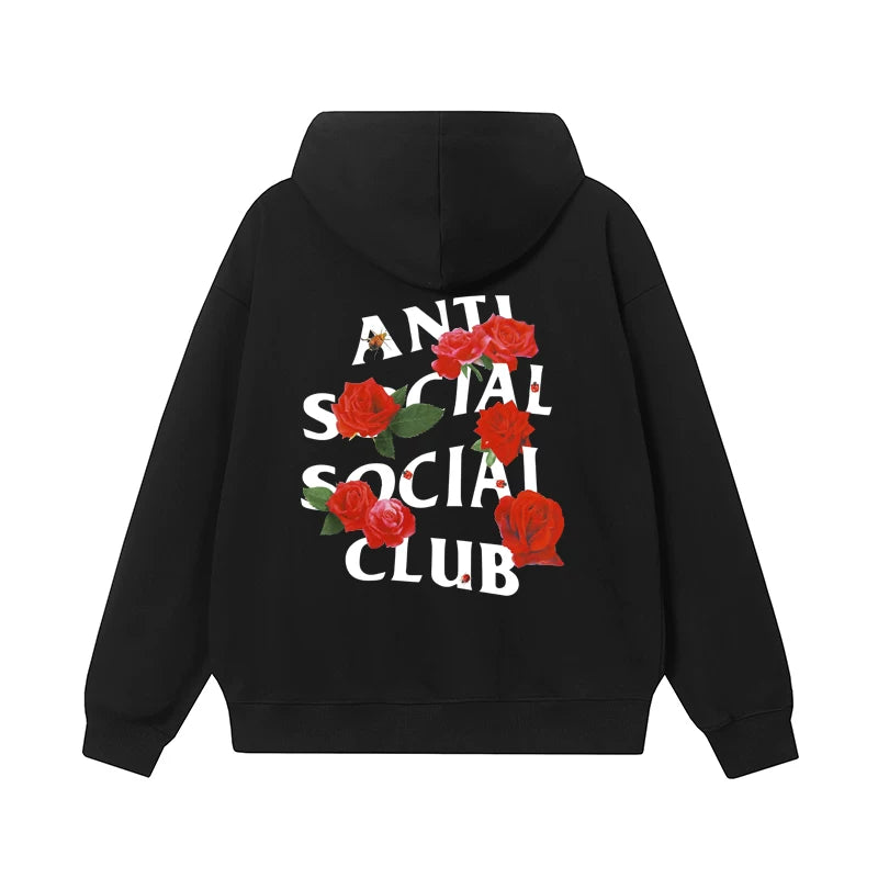 Anti Social Social Club Red Rose Graphic Black Hoodie
