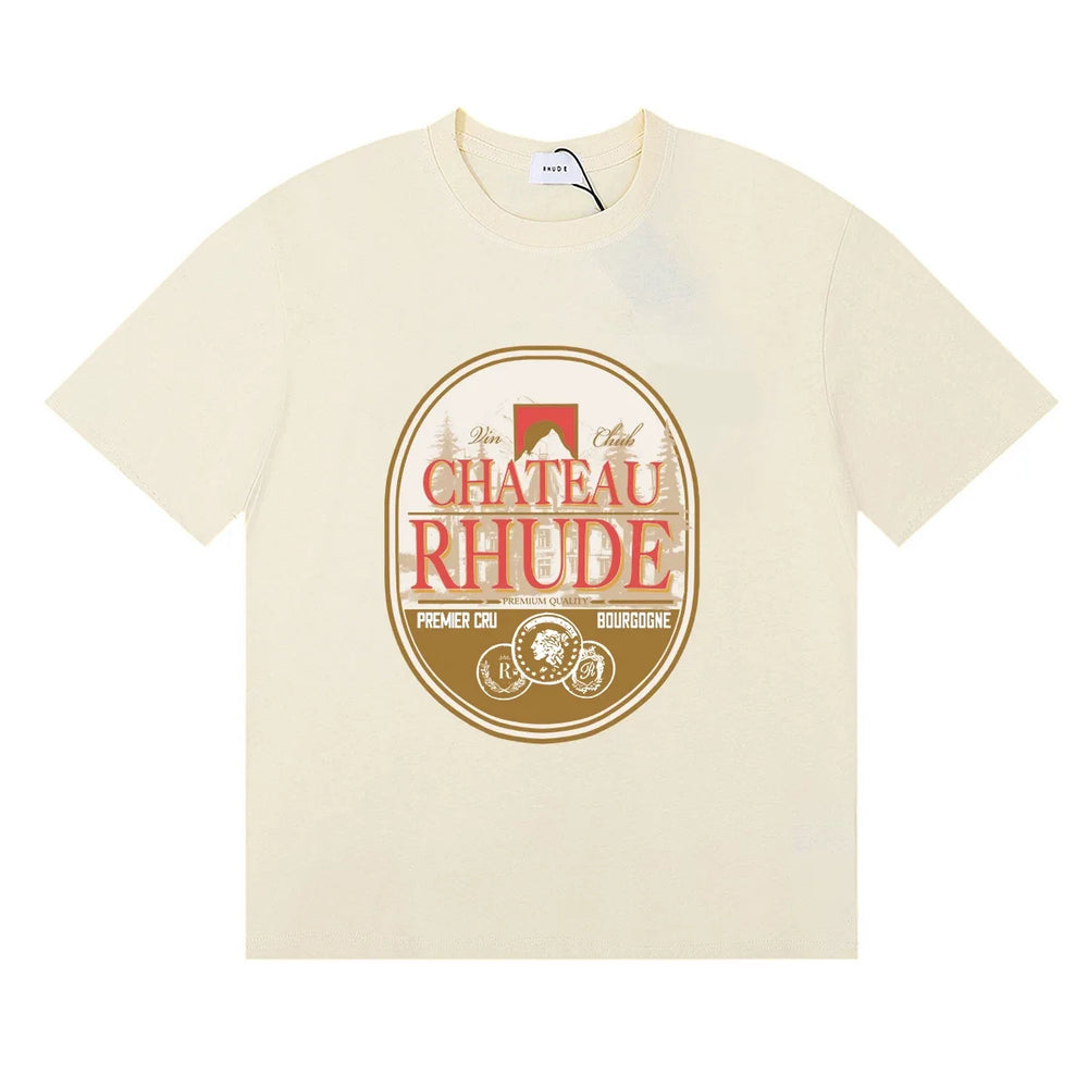 Rhude Chateau Rhude Vintage Wine Label Cream Oversized T‑Shirt