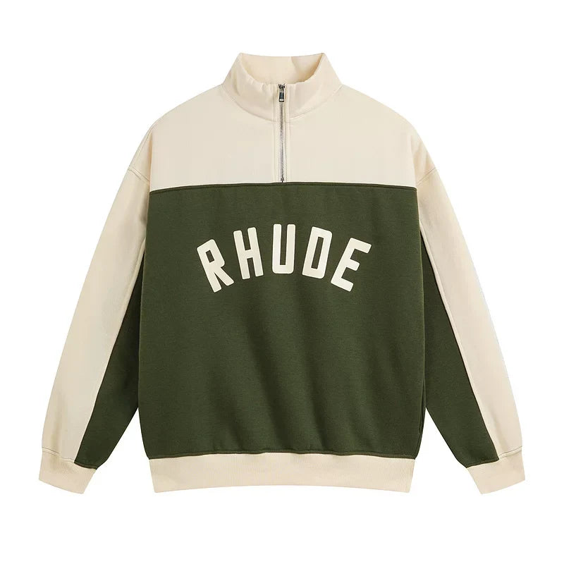 Rhude Color Block Quarter Zip Arch Logo Sweatshirt Green