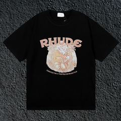 Rhude Vintage Palm Globe Black Oversized T‑Shirt
