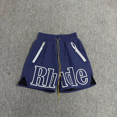 Rhude Navy Big Logo Nylon Shorts
