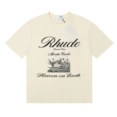 Rhude Monte Carlo Heaven On Earth Vintage Photo Print Cream Oversized T‑Shirt