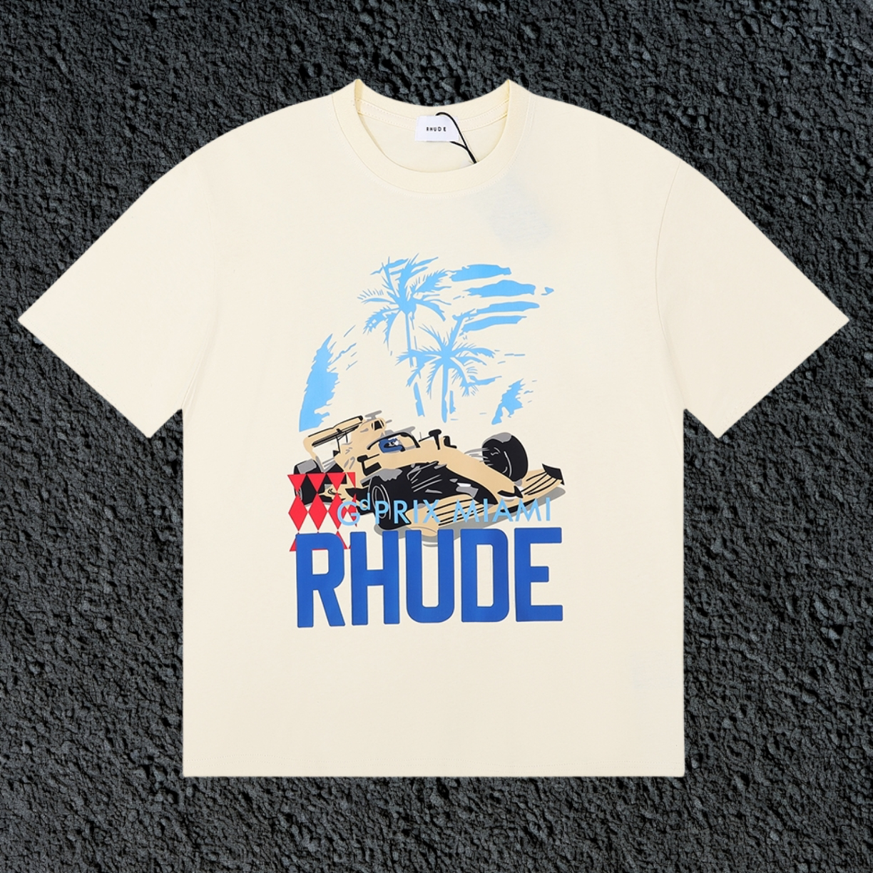 Rhude Grand Prix Miami F1 Race Car Cream Oversized T‑Shirt