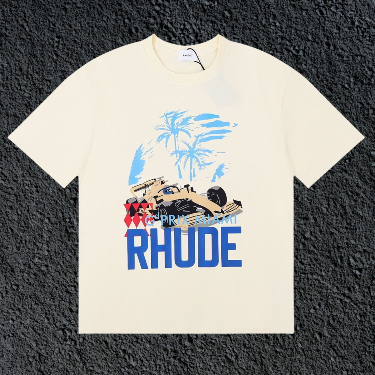 Rhude Grand Prix Miami F1 Race Car Cream Oversized T‑Shirt