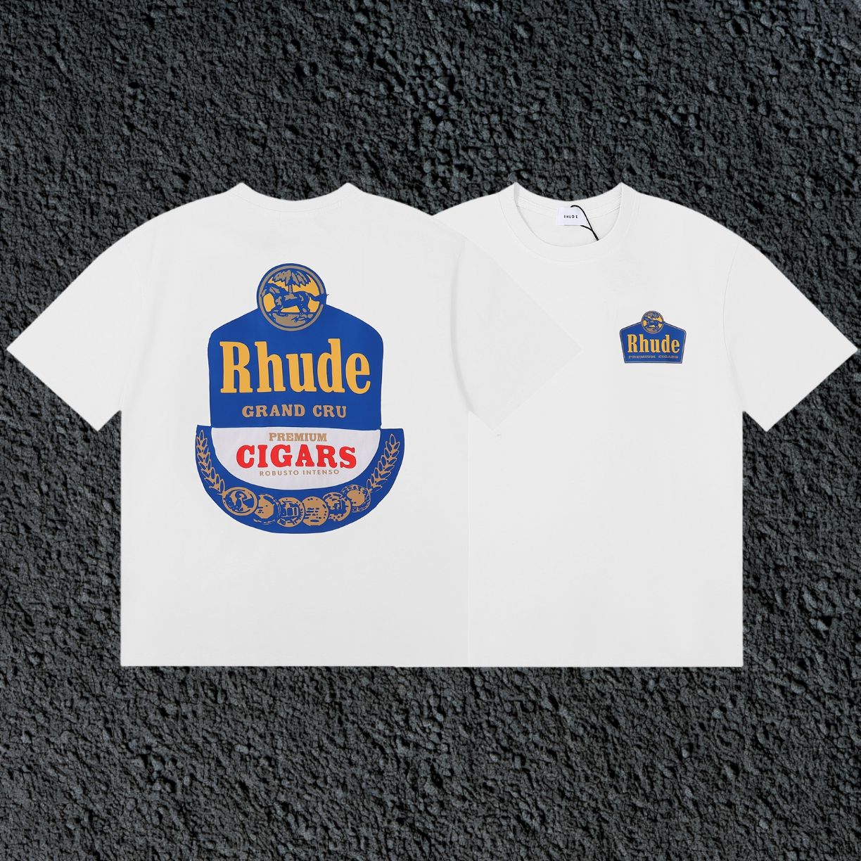 Rhude Grand Cru Cigars Label Dual Sided White Oversized T‑Shirt