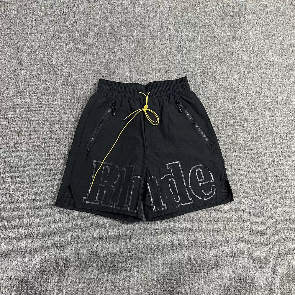 Rhude Black Nylon Outline Logo Shorts
