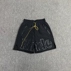 Rhude Black Nylon Outline Logo Shorts
