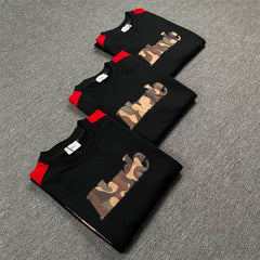 Rhude Camo Patch Logo Raglan Long Sleeve Tee Black Red