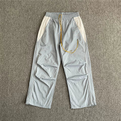 Rhude Knee Pleated Color‑Block Wide Leg Nylon Track Pants Grey