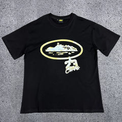 Corteiz Gold Chain & "23" Pendant Logo T-Shirt - Black Streetwear Tee