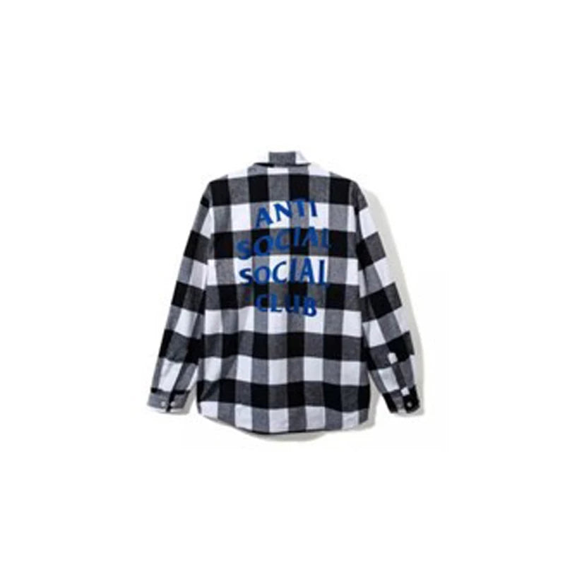 Anti Social Social Club Black White Plaid Blue Logo Flannel Shirt