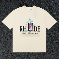 Rhude St Barts Palm Retro Striped Logo Cream Oversized T‑Shirt