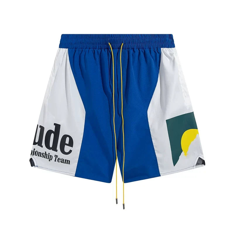 Rhude Championship Team Color Block Nylon Shorts