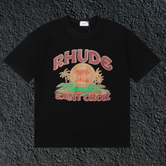 Rhude Saint Croix Palm Island Vintage Black Oversized T‑Shirt