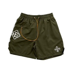 Rhude Cross Graphic Olive Green Nylon Shorts