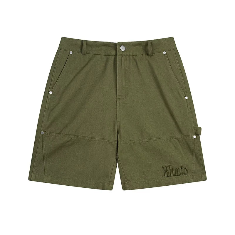 Rhude Olive Green Rivet Cargo Shorts