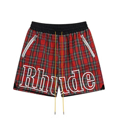 Rhude Red Tartan Plaid Outline Logo Shorts