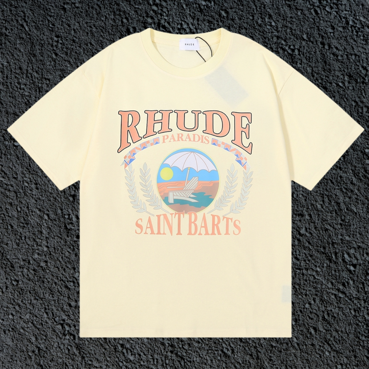 Rhude Saint Barts Paradise Laurel Crest Cream Oversized T‑Shirt