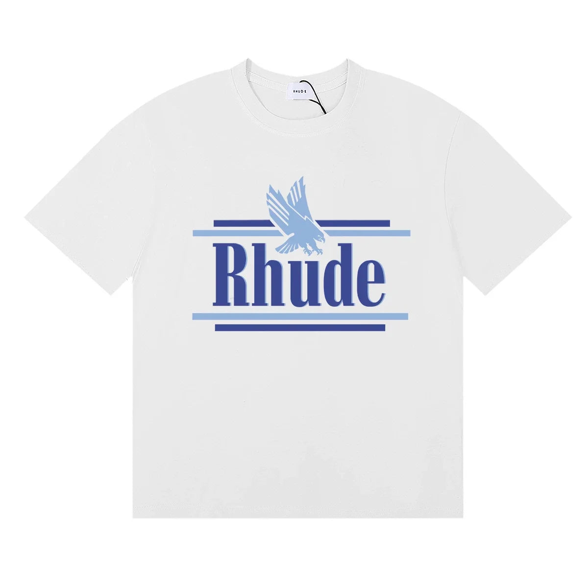 Rhude Eagle Graphic Blue Logo White Oversized T‑Shirt