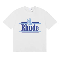 Rhude Eagle Graphic Blue Logo White Oversized T‑Shirt