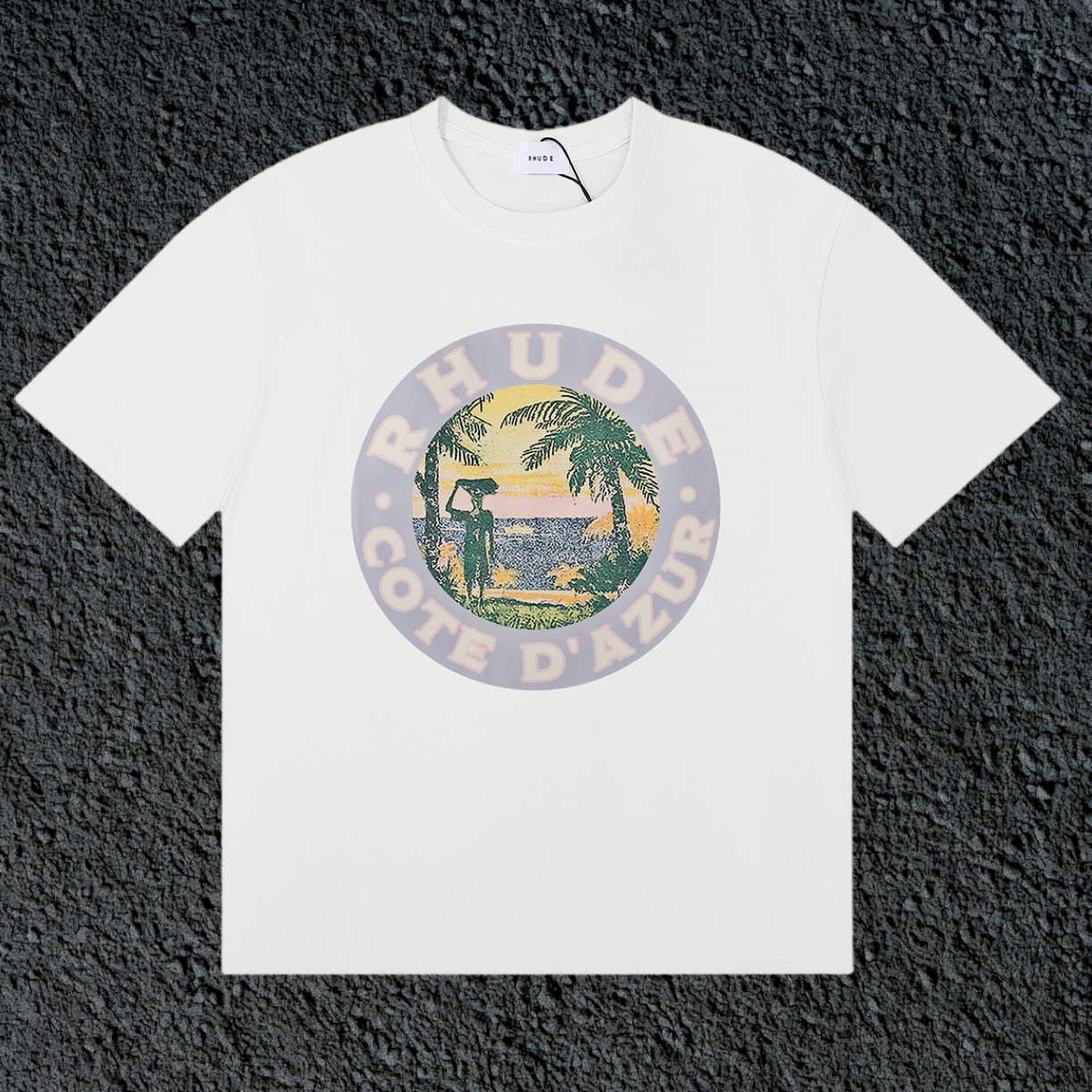 Rhude Cote D’Azur Circular Beach Badge White Oversized T‑Shirt