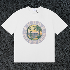 Rhude Cote D’Azur Circular Beach Badge White Oversized T‑Shirt