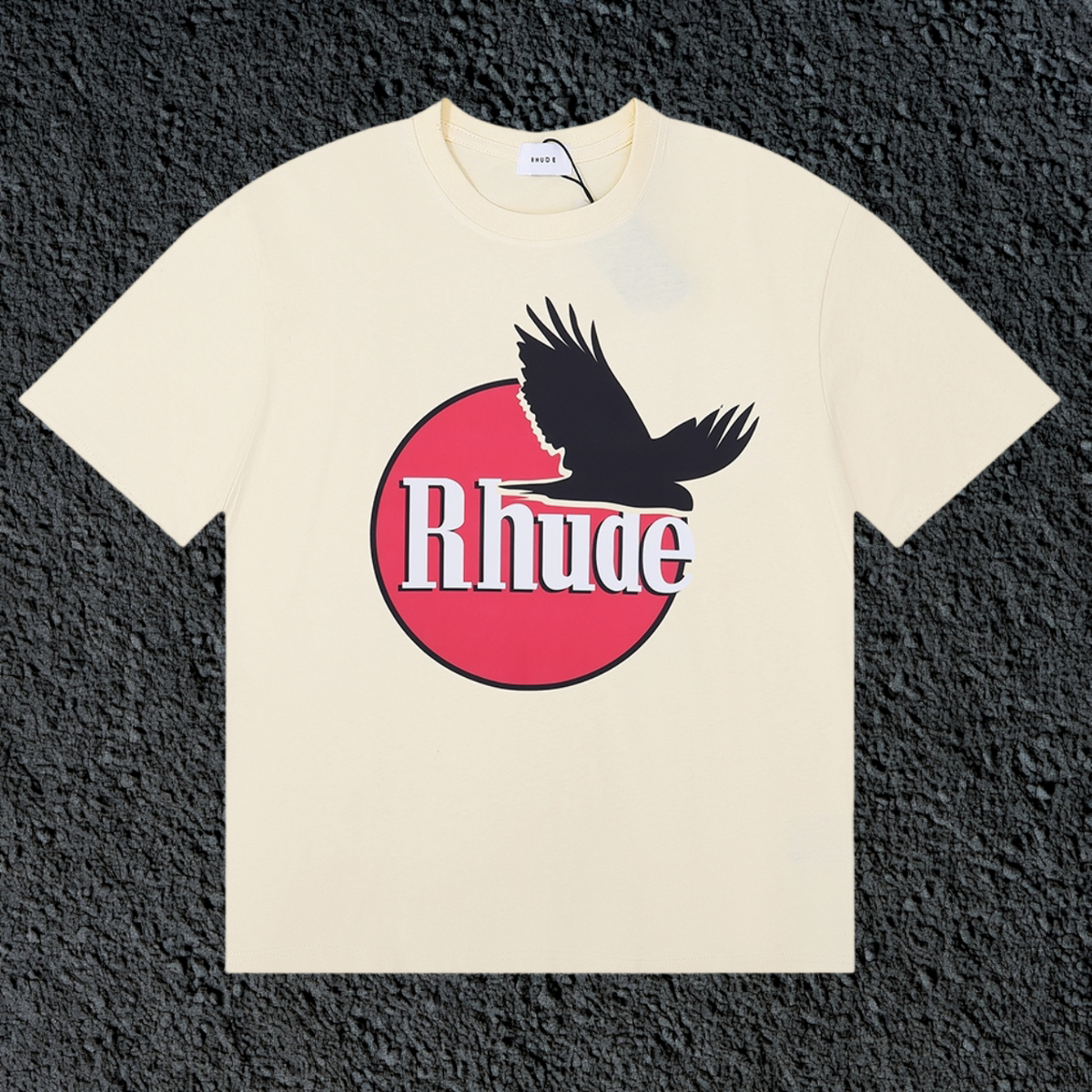 Rhude Red Circle Crow Logo Cream Oversized T‑Shirt