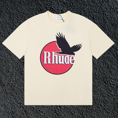 Rhude Red Circle Crow Logo Cream Oversized T‑Shirt