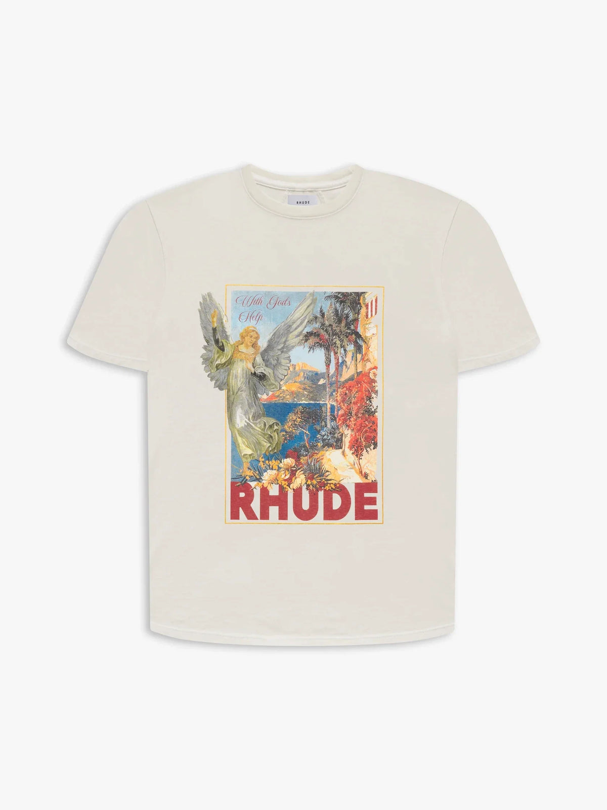 Rhude Angel Vintage Poster Art Oversized T‑Shirt Off‑White